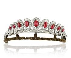 Art Deco Rose Cut Diamond Ruby Tiaras, 9.12ct Diamond, Silver Purity 92.5 ,Handmade Ruby Tiaras/Crown / Wedding Tiaras/Crown