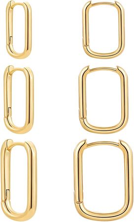 Amazon.com: Erpels 3Pairs Square Hoop Earrings Set, 14K Gold Plated Lightweight Chunky Hoop Earrings, Rectangle Earring for Women Gift: Clothing, Shoes & Jewelry