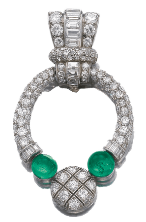Cabochon emerald and diamond brooch