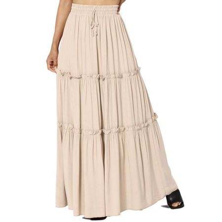 TheMogan Women's Ruffle Tiered Woven Drawstring Elastic High Rise A-Line Long Maxi Skirt - Walmart.com