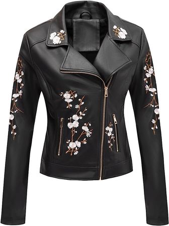 Bellivera Faux Leather Jackets for Womens Spring Fall Clothes Winter Soft Casual Short Floral Motorcycle Biker Coat 1702021 Black S at Amazon Women's Coats Shop