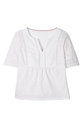 Boden Margo Broderie Anglaise Jersey Top white