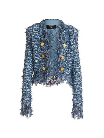 Balmain Collarless Fringed Tweed Jacket | SaksFifthAvenue