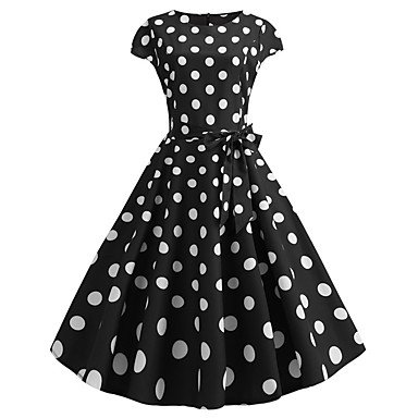 Audrey Hepburn Country Girl Polka Dots Retro Vintage 1950s Rockabilly Dress Masquerade Women's Costume Black Vintage Cosplay School Office Festival Sleeveless Medium Length A-Line 7534761 2019 – $16.99