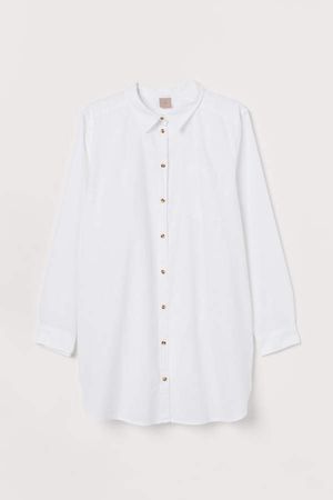 H&M+ Long Linen-blend Shirt - White