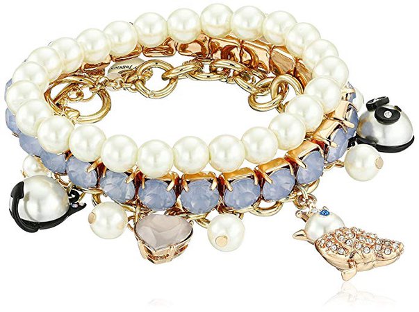 Amazon.com: Betsey Johnson Pearl Critters Mixed Charm and Stretch Set Bracelet: Clothing