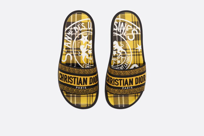 Dway Slide Yellow and Black Check'n'Dior Embroidered Cotton | DIOR