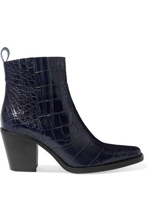 GANNI | Callie croc-effect leather ankle boots | NET-A-PORTER.COM