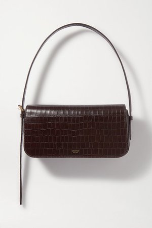 Muse Croc-effect Leather Shoulder Bag - Dark brown