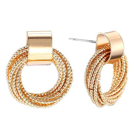 Gold Stud Earrings, Multiple Circles Interwined Earrings Jewelry for Women Girls with Gift Box: Clothing