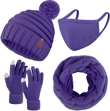 Apoway Winter Warm Set Knitted Scarf Beanie Hat Gloves Warm Cover Set Cold Weather Gear for Men or Women at Amazon Women’s Clothing store