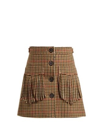 MIU MIU  Fringed houndstooth-wool mini skirt