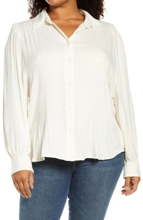 Treasure & Bond Puff Sleeve Textured Button-Up Blouse | Nordstrom