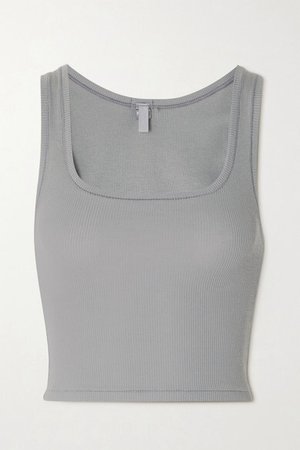 Cotton Collection Cropped Ribbed Cotton-blend Jersey Tank - Pacific