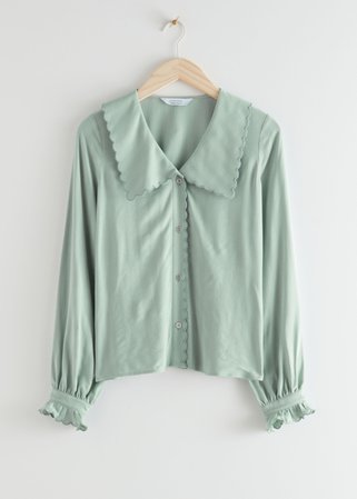 Relaxed Scallop Collar Top - Light Green - Blouses - & Other Stories
