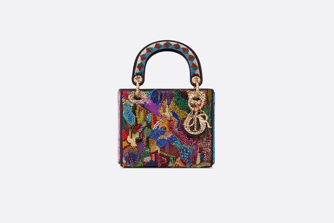Dior, LADY DIOR ART BAG IN COLLABORATION WITH OLGA TITUS Black Lambskin Embroidered with Multicolor Pearls and Crystals