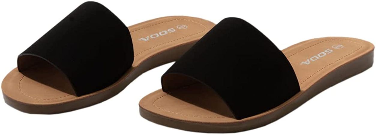 Amazon.com | Soda Shoes Women Flip Flops Basic Plain Slippers Slip On Sandals Slides Casual Peep Toe Beach Efron-S Black Nub 8 | Slides