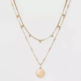 Ball & Medallion In Worn Gold Layer Necklace - Universal Thread™ Gold : Target