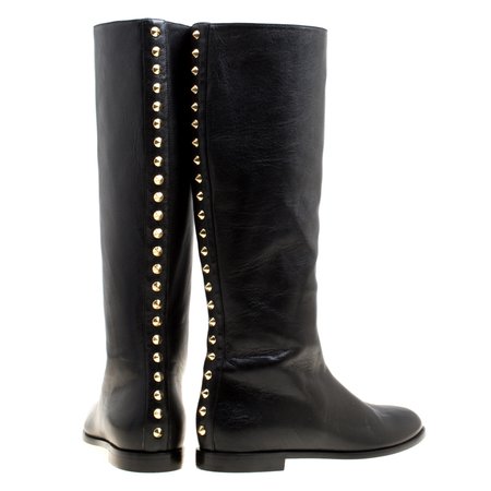 Buy Alexander McQueen Black Leather Spike Studded Knee Boots Size 41 168718 at best price | TLC