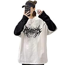Goth Shirt Gothic Shirt Fake Two-Piece Alternative Clothing Goth Long Sleeve Top Grunge Clothes (Black02,M,Medium) at Amazon Women’s Clothing store