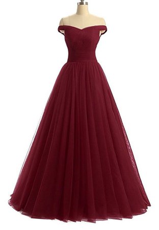 Burgundy Tulle Off the Shoulder Gown