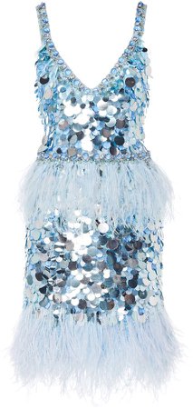 Jenny Packham Feather-Embellished Oversized Sequined Dress Size: 6