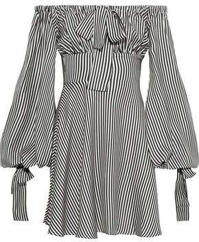Maiden Off-the-shoulder Bow-detailed Striped Twill Mini Dress
