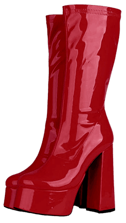 platform Color Block High Heels Women Mid Calf Boots png
