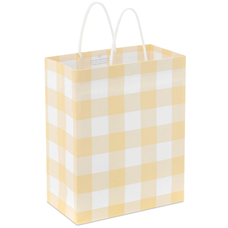 9.6" Yellow Gingham Check Medium Gift Bag