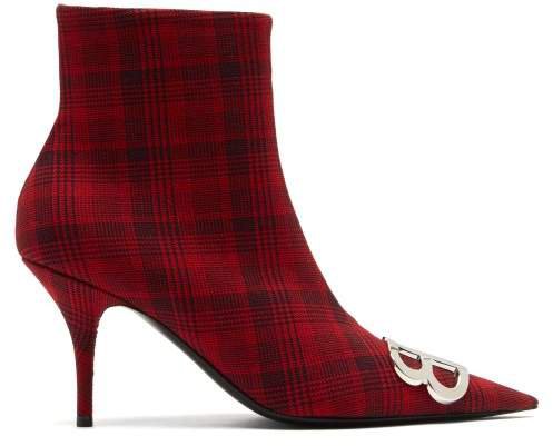 Bb Logo Plaque Checked Ankle Boots - Womens - Red