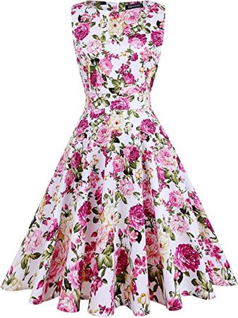 Amazon.com: OWIN Women's Vintage 1950's Floral Spring Garden Rockabilly Swing Prom Party Cocktail Dress… : Clothing, Shoes & Jewelry
