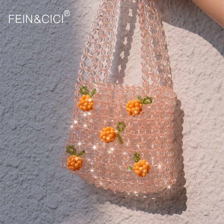 Pearl bag clear acrylic beaded fruit box totes bag women evening party cute handbag 2019 summer orange woven bags - AliExpress