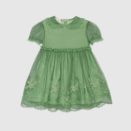 Green cotton dress with embroidery for Girls