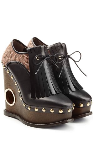 Platform Clogs with Tweed, Leather and Tassels Gr. IT 37
