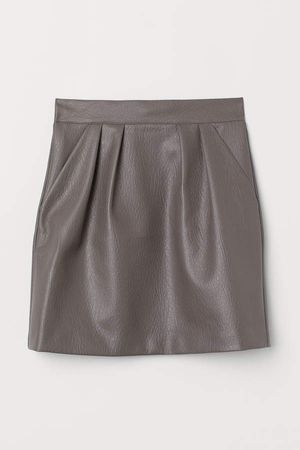 Faux Leather Skirt - Beige
