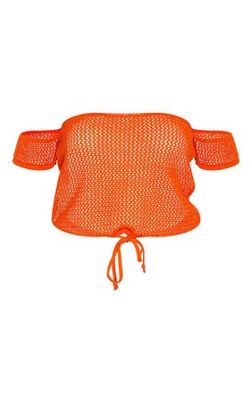 Orange Crochet Tie Waist Knitted Top | PrettyLittleThing USA