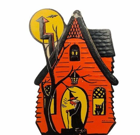 Halloween Decoration vtg wall Beistle sign 1960s anthropomorphic Witch Haunted | eBay