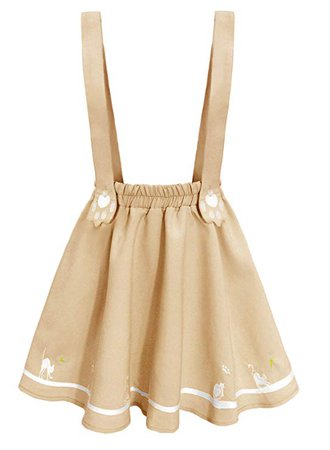 FUTURINO Women's Sweet Cat Paw Embroidery Pleated Mini Skirt with 2 Suspender at Amazon Women’s Clothing store