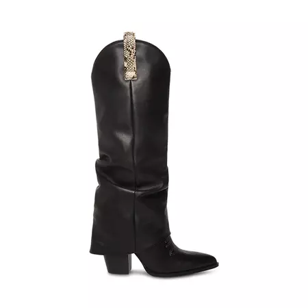 LASSY Black Leather Knee High Western Boot | Women's Boots – Steve Madden