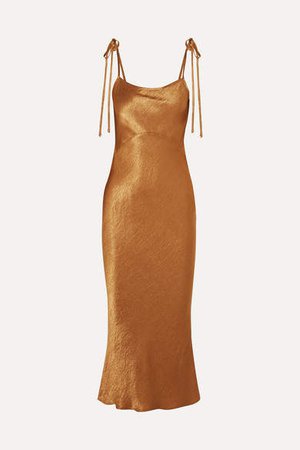 Crinkled-satin Midi Dress - Copper