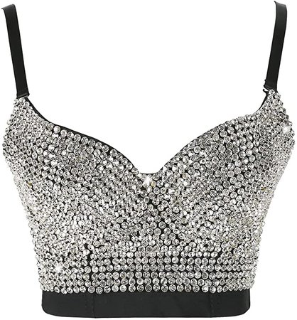 Women's Sexy Rhinestone Glisten Diamond Push up Bustier Club Party Crop Top Vest at Amazon Women’s Clothing store