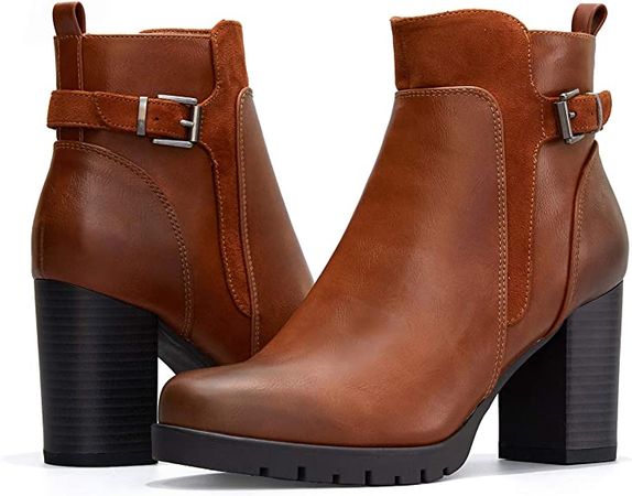 Amazon.com | mysoft Women's Ankle Boots Chunky Stacked Heel Zipper Booties | Ankle & Bootie