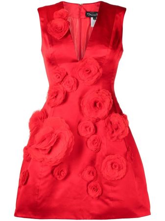Oscar De La Renta floral-appliqué Flared Dress - Farfetch