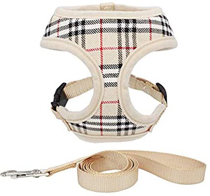 Pet Supplies : WONDERPUP Plaid Dog Cat Harness with Leash Comfort Soft Mesh No Pull Durable for Small Puppy Walking (L, Beige) : Amazon.com