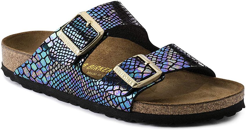 Amazon.com | Birkenstock Unisex Arizona Shiny Snake Black Multi Birko-flor Sandals - 7-7.5 B(M) US Women | Sandals