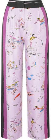 Painted Border Printed Silk-twill Pants - Lilac