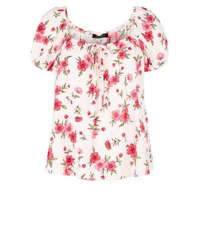 Nude Floral Tie Front Milkmaid Top | New Look