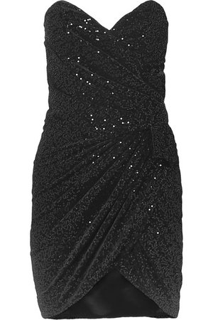 SAINT LAURENT | Strapless ruched sequined velvet mini dress | NET-A-PORTER.COM