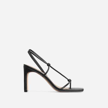Marble Square Toe Knot Detail Heel In Black Faux Leather | EGO