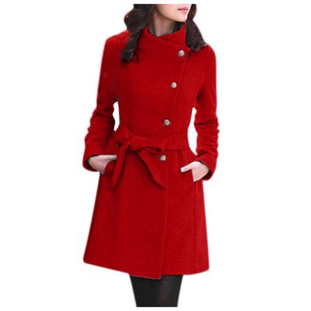Outtop - Outtop Womens Winter Lapel Wool Coat Trench Jacket Long Sleeve Overcoat Outwear - Walmart.com - Walmart.com